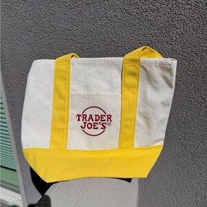 Trader Joe’s Mini Canvas Tote Bag Yellow & White w/ Inner Bag NEW